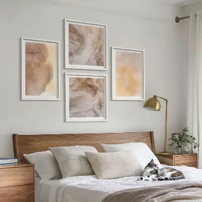 Wanddeko-Set mit warmen Aquarellfarben auf Leinwand