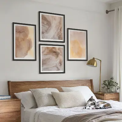 Wanddeko-Set mit warmen Aquarellfarben auf Leinwand