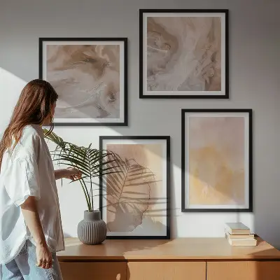 Wanddeko-Set mit warmen Aquarellfarben auf Leinwand