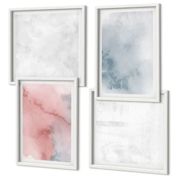 Pastellfarbene Aquarelltexturen als mehrteiliges Wandbild mit Rahmen