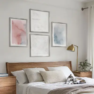 Pastellfarbene Aquarelltexturen als mehrteiliges Wandbild mit Rahmen