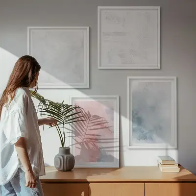 Pastellfarbene Aquarelltexturen als mehrteiliges Wandbild mit Rahmen