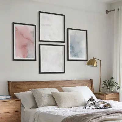 Pastellfarbene Aquarelltexturen als mehrteiliges Wandbild mit Rahmen