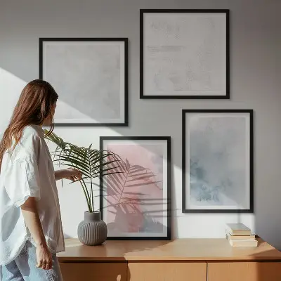 Pastellfarbene Aquarelltexturen als mehrteiliges Wandbild mit Rahmen