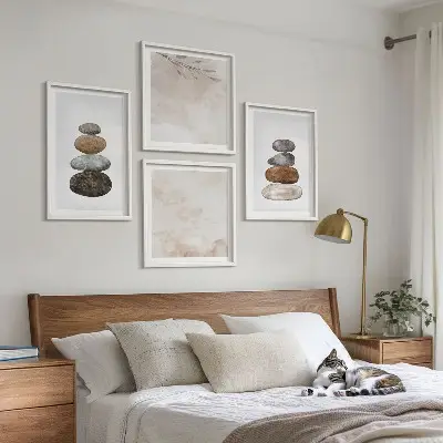 Wanddeko-Set mit Steinstapel Boho-Malerei