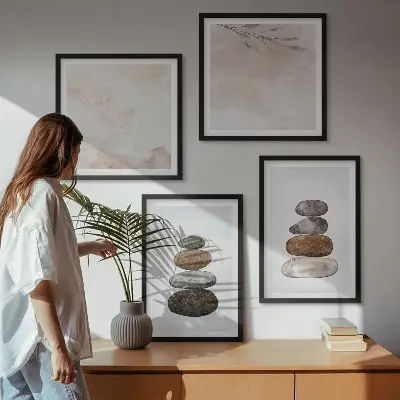 Wanddeko-Set mit Steinstapel Boho-Malerei