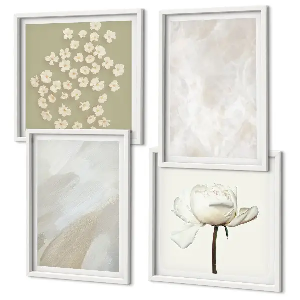 Blumen mit modischen Boho-Texturen als Polyptychon mit Rahmen