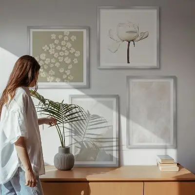 Blumen mit modischen Boho-Texturen als Polyptychon mit Rahmen