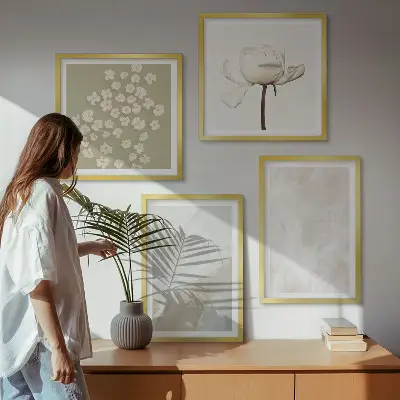 Blumen mit modischen Boho-Texturen als Polyptychon mit Rahmen