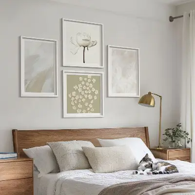 Blumen mit modischen Boho-Texturen als Polyptychon mit Rahmen