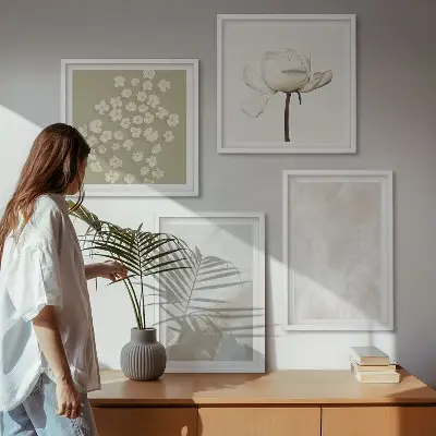 Blumen mit modischen Boho-Texturen als Polyptychon mit Rahmen
