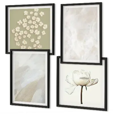 Blumen mit modischen Boho-Texturen als Polyptychon mit Rahmen