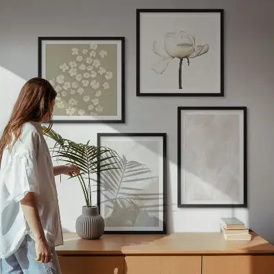 Blumen mit modischen Boho-Texturen als Polyptychon mit Rahmen