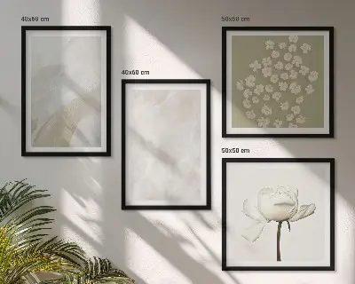 Blumen mit modischen Boho-Texturen als Polyptychon mit Rahmen