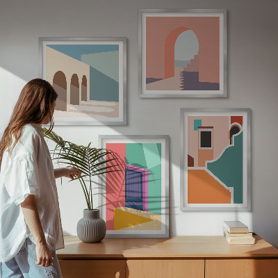Polyptychon mit rahmen Farbenfrohe Illustrationen der Stadt