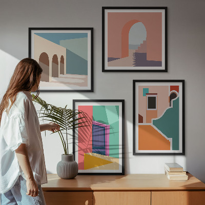 Polyptychon mit rahmen Farbenfrohe Illustrationen der Stadt