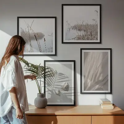 Polyptychon mit Rahmen Nahaufnahme im Boho-Stil mit Struktur