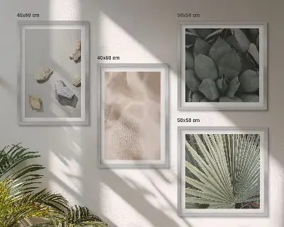 Polyptychon mit Rahmen mit Texturen aus Stein, Holz und Stoff