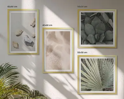 Polyptychon mit Rahmen mit Texturen aus Stein, Holz und Stoff