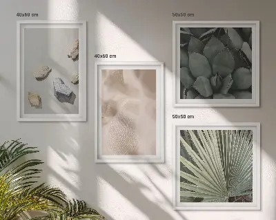 Polyptychon mit Rahmen mit Texturen aus Stein, Holz und Stoff