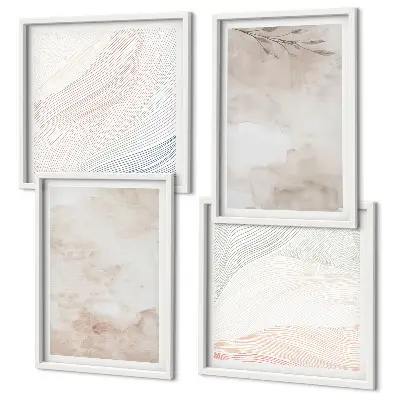 Aquarellblätter in Pastellfarben als mehrteiliges Wandbild mit Rahmen