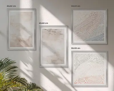 Aquarellblätter in Pastellfarben als mehrteiliges Wandbild mit Rahmen