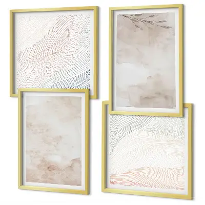 Aquarellblätter in Pastellfarben als mehrteiliges Wandbild mit Rahmen
