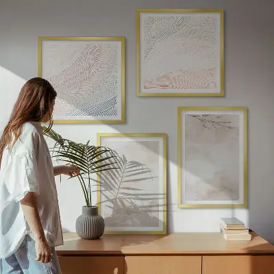 Aquarellblätter in Pastellfarben als mehrteiliges Wandbild mit Rahmen