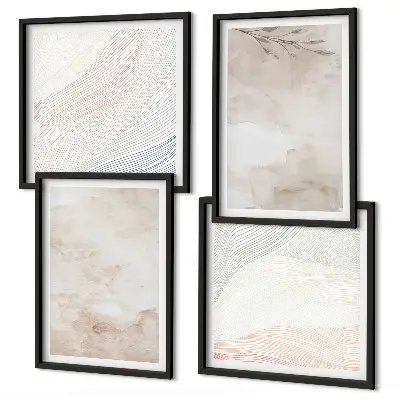 Aquarellblätter in Pastellfarben als mehrteiliges Wandbild mit Rahmen