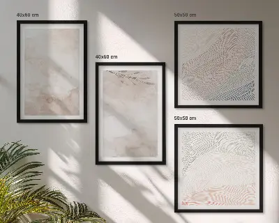 Aquarellblätter in Pastellfarben als mehrteiliges Wandbild mit Rahmen