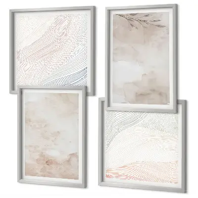 Aquarellblätter in Pastellfarben als mehrteiliges Wandbild mit Rahmen
