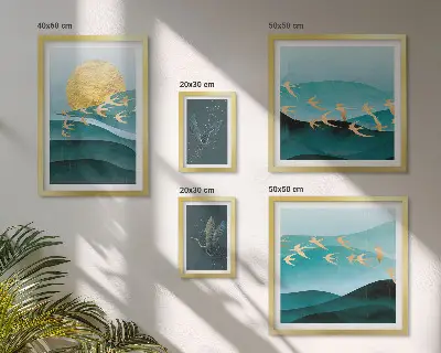 Modernes Wandbilder-Set mit Darstellung von Vögeln und Wellen