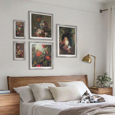 Bildergalerie-set für die wand Blumenkatzen im Vintage-Stil