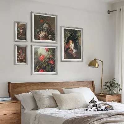Bildergalerie-Set für die Wand mit Blumenkatzen im Vintage-Stil