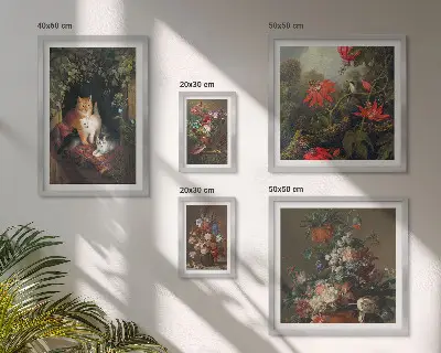Bildergalerie-Set für die Wand mit Blumenkatzen im Vintage-Stil