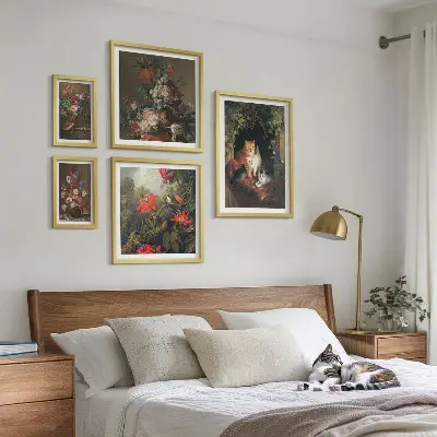 Bildergalerie-Set für die Wand mit Blumenkatzen im Vintage-Stil