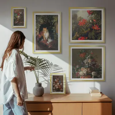 Bildergalerie-Set für die Wand mit Blumenkatzen im Vintage-Stil
