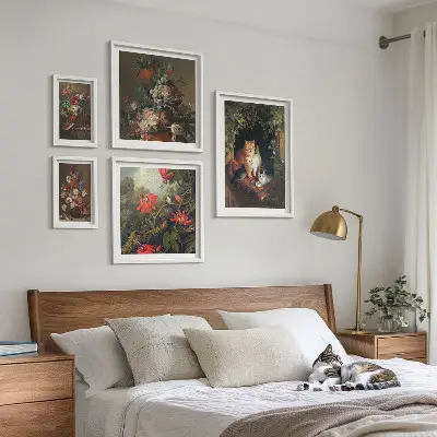 Bildergalerie-Set für die Wand mit Blumenkatzen im Vintage-Stil