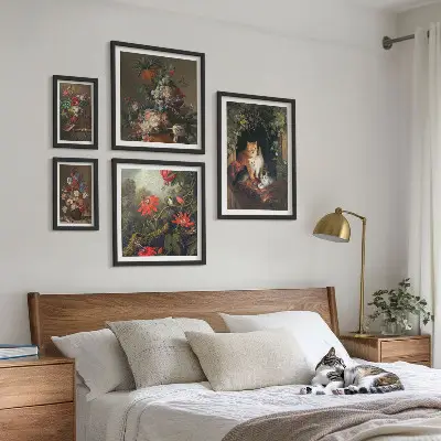 Bildergalerie-Set für die Wand mit Blumenkatzen im Vintage-Stil