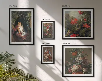 Bildergalerie-Set für die Wand mit Blumenkatzen im Vintage-Stil