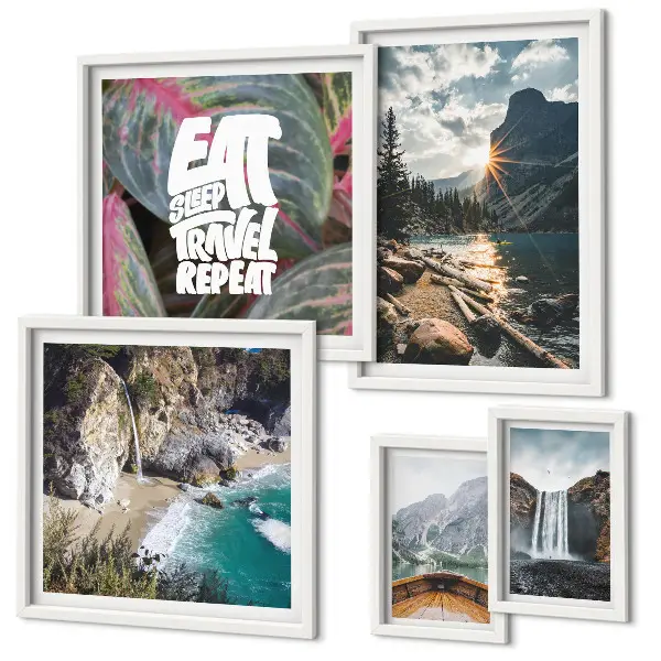 Modernes Wandbilder-Set mit Bergwasserfall-Landschaften