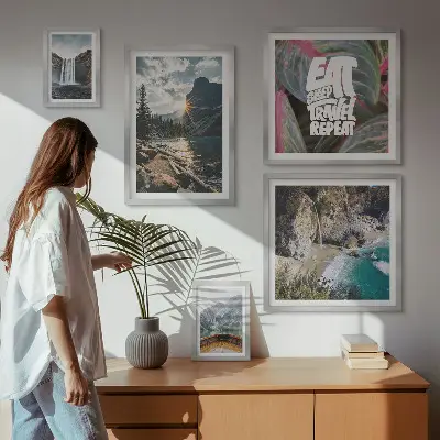 Modernes Wandbilder-Set mit Bergwasserfall-Landschaften