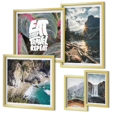 Modernes Wandbilder-Set mit Bergwasserfall-Landschaften