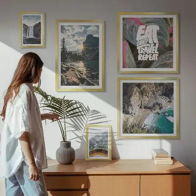 Modernes Wandbilder-Set mit Bergwasserfall-Landschaften