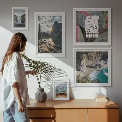 Modernes Wandbilder-Set mit Bergwasserfall-Landschaften