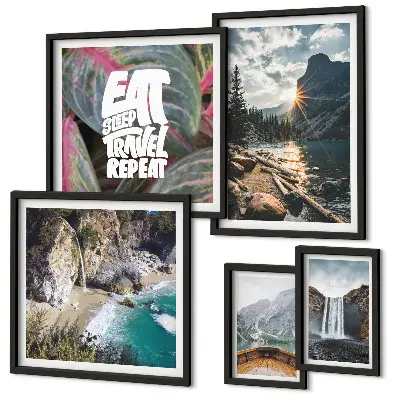 Modernes Wandbilder-Set mit Bergwasserfall-Landschaften