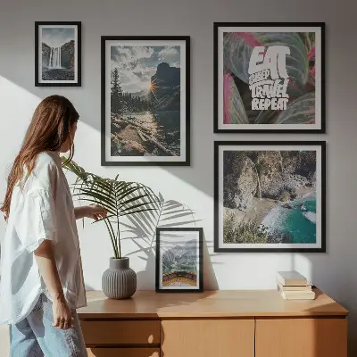 Modernes Wandbilder-Set mit Bergwasserfall-Landschaften