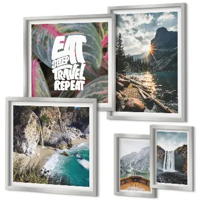 Modernes Wandbilder-Set mit Bergwasserfall-Landschaften