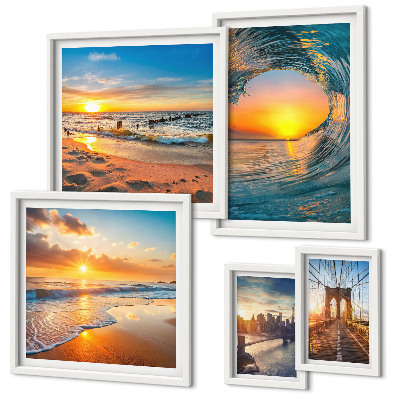 Modernes wandbilder-set Sonnenuntergänge am Meer, Stadtbrücken