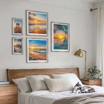 Modernes wandbilder-set Sonnenuntergänge am Meer, Stadtbrücken